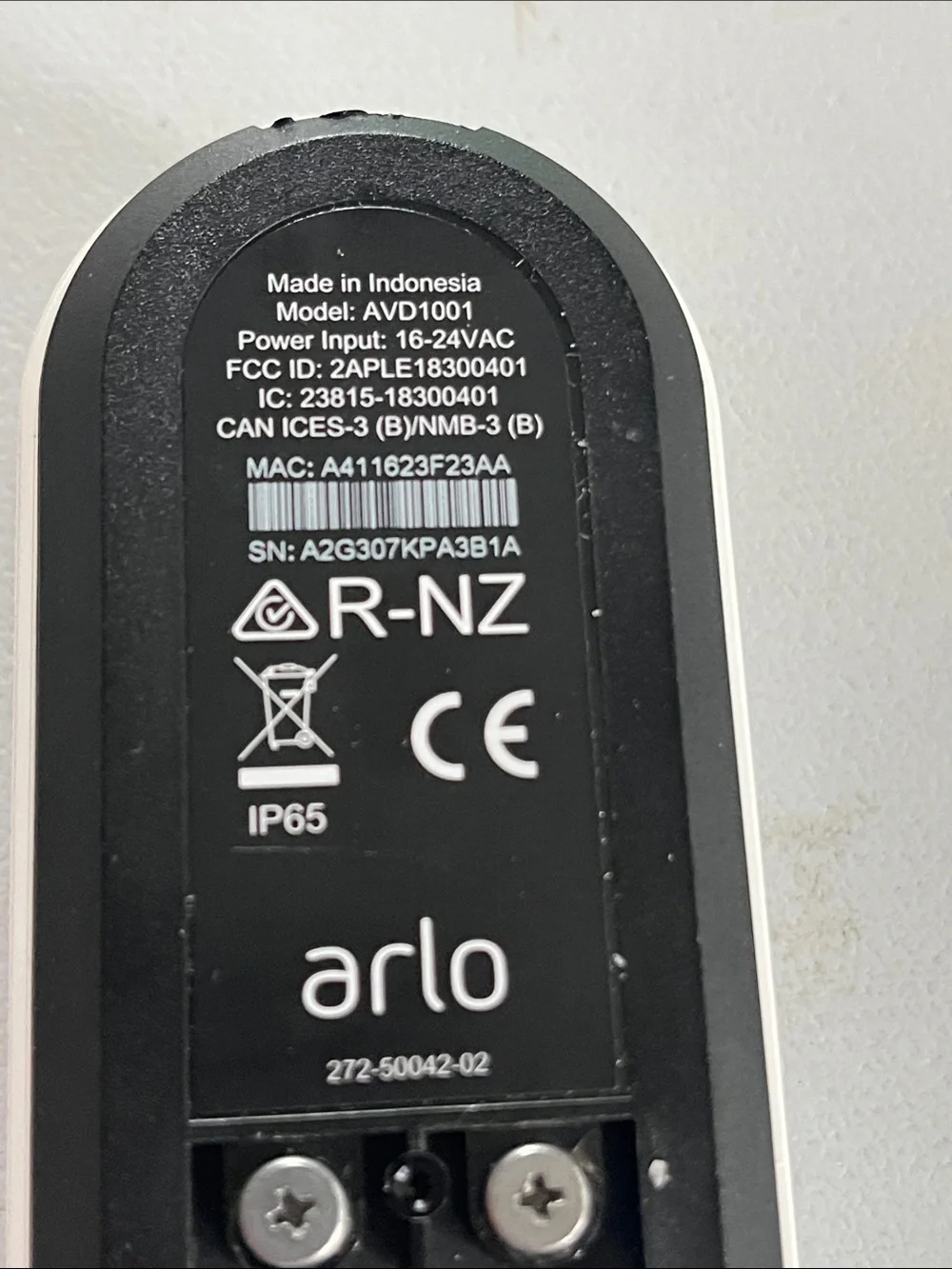 Arlo video doorbell camera smart security wired only model AVD1001